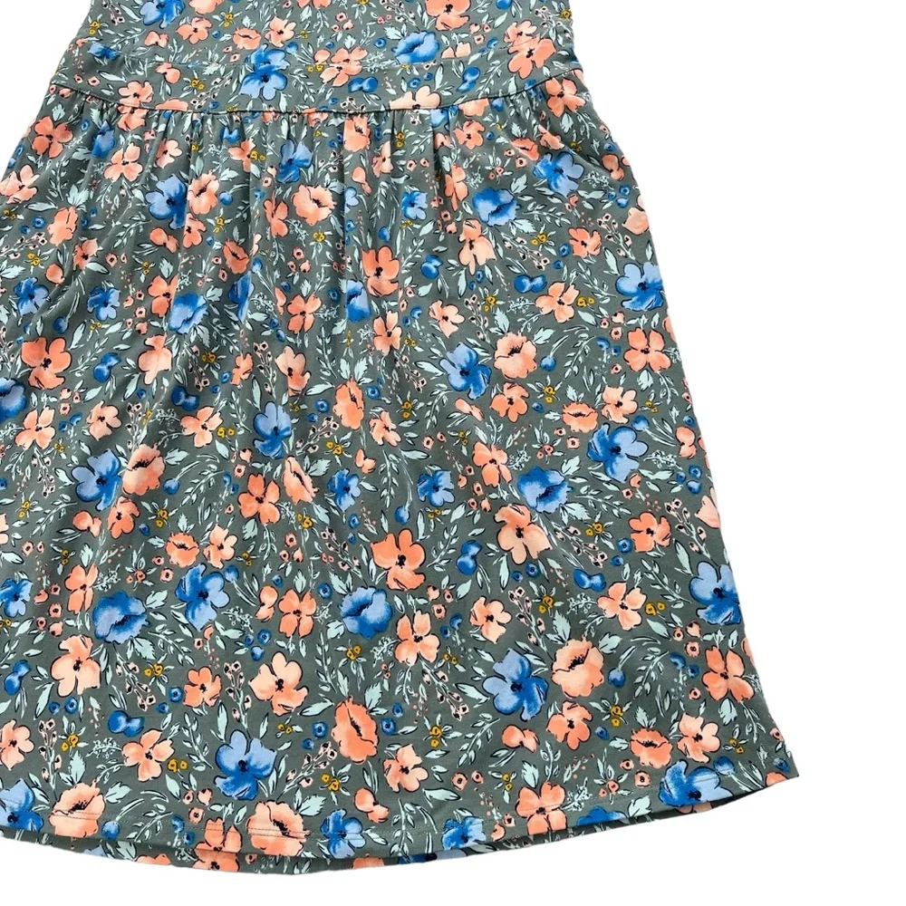 Lands’ End Womens Medium Gray Blue Orange Floral Short Sleeve Midi T-shirt Dress - Picture 9 of 16